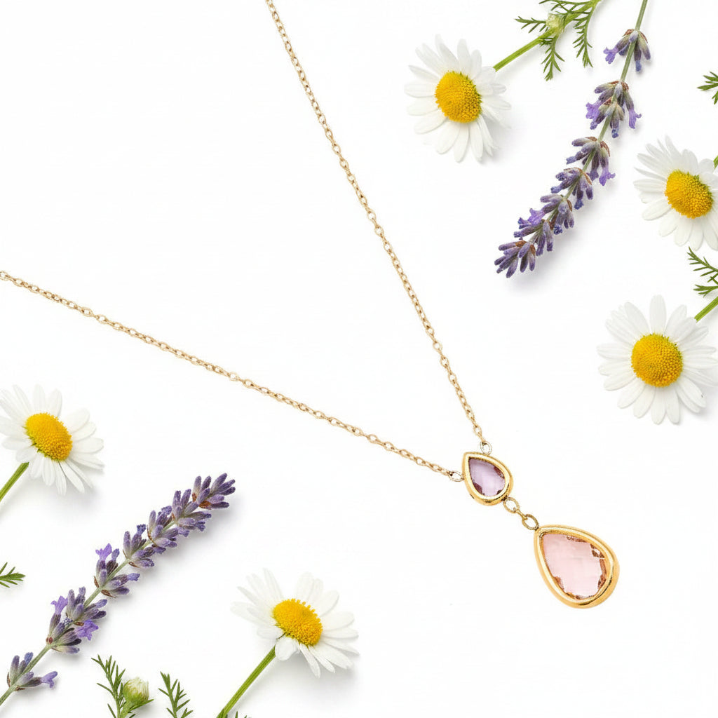 Colar "Gota de Luz" em Aço Inoxidável com Banho de Ouro 14K
