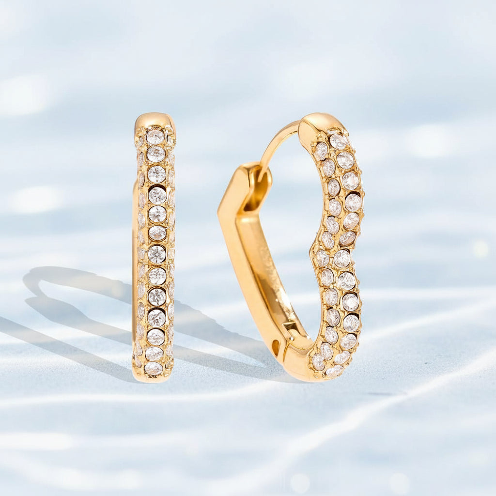 Brincos de Argola Coração em Aço Inoxidável com Banho de Ouro 14K