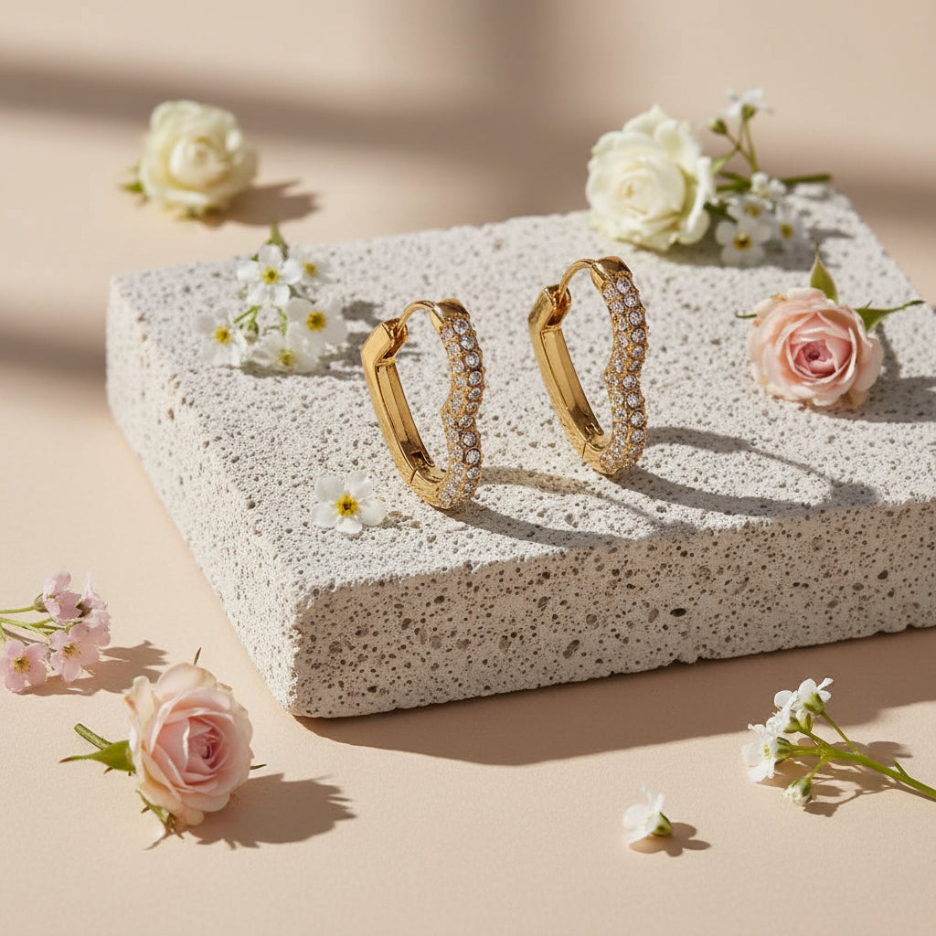 Brincos de Argola Coração em Aço Inoxidável com Banho de Ouro 14K